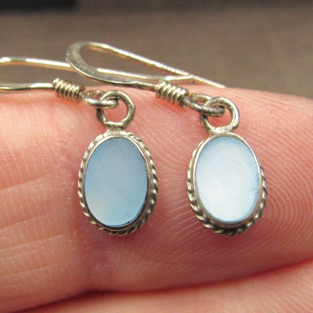 Sterling Silver Tiny Rustic Blue Inlay Earrings - image 1